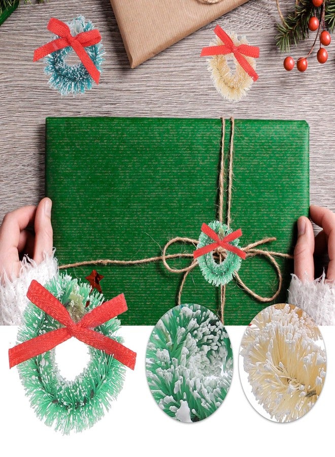 JECOMPRIS 12pcs Mini Christmas Wreaths: 1.18 Inch Artificial Miniature Frost Sisal Christmas Tree Wreaths with Bow - Xmas Hanging Decor for Holiday New Year Farmhouse - Image 4